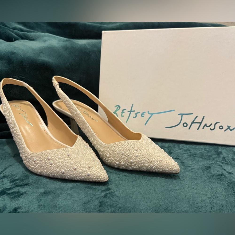 Betsey Johnson Pearl Embellished Cream Heels
